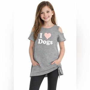 Grayson Social I Love Dogs Graphic Tunic T-Shirt Sz Large Gray Cold Shouder